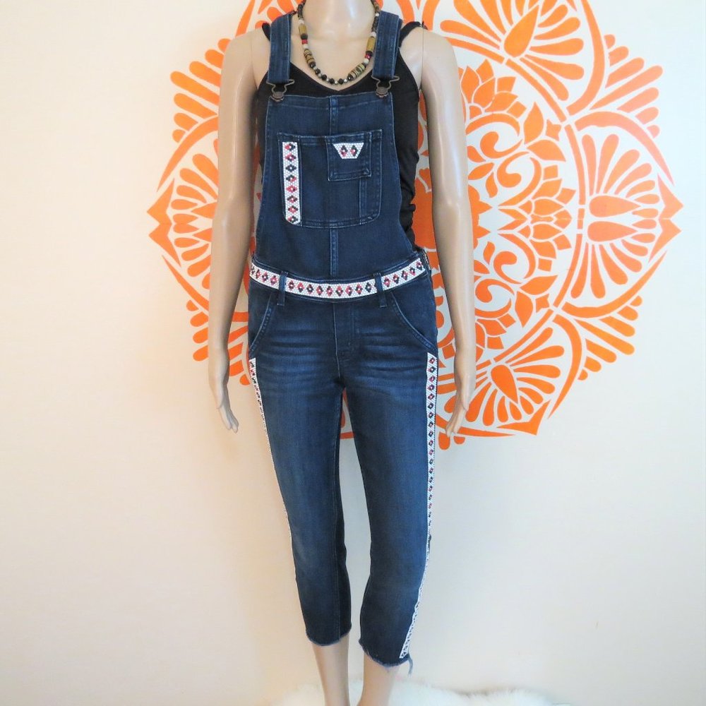 Abercrombie & Fitch Denim Beaded Fitted Overalls